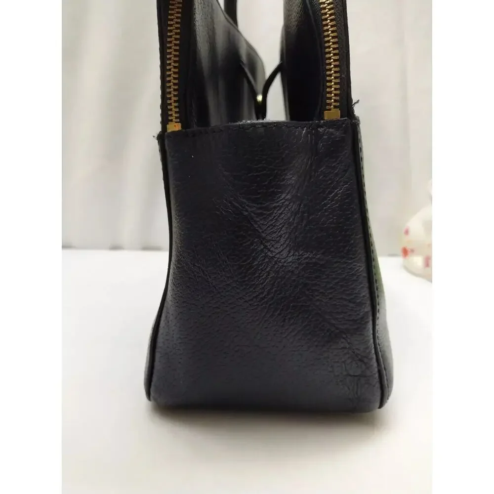Kate Spade New York Black Leather Carryall Double Handles Zipper Satchel Bag